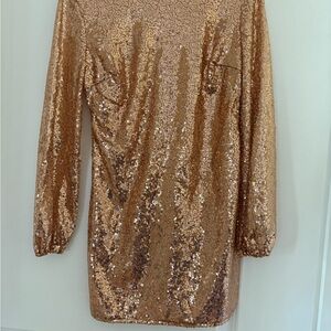 Gold Sequin Long Sleeve Dress